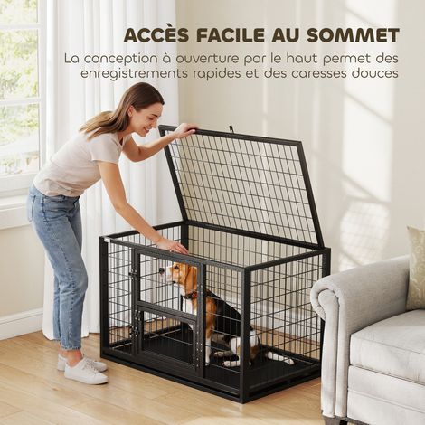 Cage pour Chien Robuste Niche Chien Intérieur Toit Ouvrant et Porte de Nourrissage Acier 94 x 60 x 64 cm Noir (1/5)