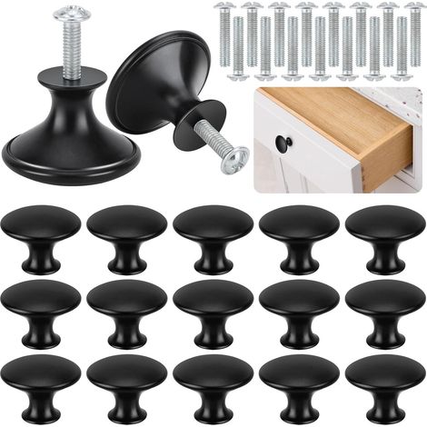 24 pomelli per cassetti neri opachi, pomelli per mobili neri, pomelli per mobili rotondi da 30 mm, maniglie da cucina nere rotonde con viti per cassetti, armadietti, porte del bagno (forma appiattita) (1/5)