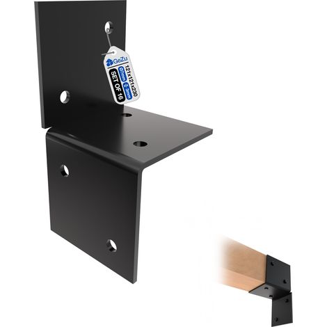 Lot de 16 Support mural pour pergola 121 x 121 mm – Revêtement en poudre noir – Connecteur de poteau en bois – Support mural plat – GeZu Impex