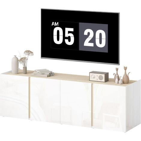 Meuble TV Meuble TV pour téléviseurs 65 pouces, support TV avec portes à fermeture amortie, étagères réglables, passe-câbles, pour salon, blanc (1/5)