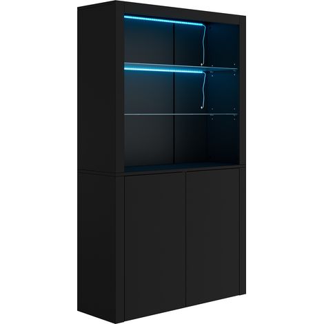 Vetrina da soggiorno nera 100 x 35 x 170 cm con LED, 2 ante e ripiani in vetro HOMVRA (1/5)