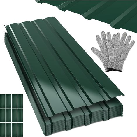Randaco Kit de toiture en tôle ondulée, 24 panneaux 129 x 46 cm, tôle profilée, vert, pour dépendance et poulailler (1/5)