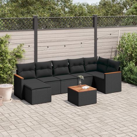 vidaXL Set Divani da Giardino con Cuscini 8 pz Nero in Polyrattan (1/5)