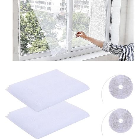 2 Pcs Moustiquaire Fenetre, Filet Écran Insecte, 130cmx150cm, Moustiquaire avec de Bandes Auto Adhésives,Moustiquaire en Maille Filet pour Fenêtre, Blanc (1/5)