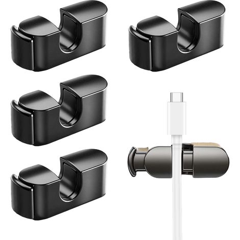 5er-Pack schwarze selbstklebende Kabelhalter, Befestigungsclips, Kabelbinder, Kabel-Organizer für Schreibtisch, Wand und Boden, kompatibel mit Strom-, Lade- und Datenkabeln. (1/5)