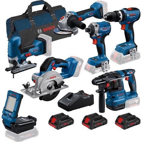 Bosch 18V Brushless 7PC Cordless Tool Kit 3x 4.0Ah PROCORE Battery Charger + Bag (1/5)
