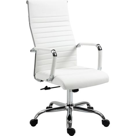 Fauteuil de bureau ergonomique avec accoudoirs, pivotant et réglable en hauteur avec fonction bascule, revêtement en similicuir, blanc (1/5)