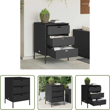 Rangement extérieur -  Armoire de rangement de jardin noir 55x59x80 cm résine tressée (1/5)