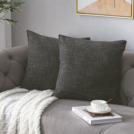 Housse de Coussin Chenille Campagne 50x50 cm Lot de 2 Gris et Noir Décoratif Taie pour Canapé Fauteuil Salon Coussin Carré (1/5)