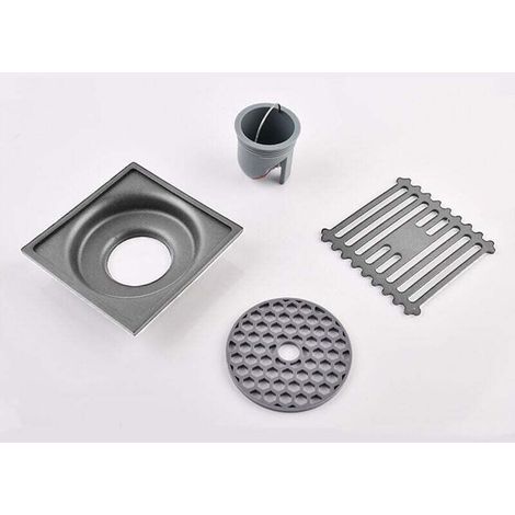 Siphon de sol extérieur carré en acier inoxydable pour douche de salle de bain, siphon anti-odeurs avec couvercle de crépine amovible - 10 x 10 cm (1/4)