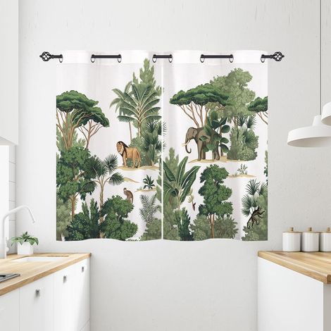 Rideau Occultant Jungle Lion Éléphant Singe Tenture Opaque à Oeillets Draperies Intérieurs Rideau Thermique Isolant pour Maison Chambre Salon Fenetre 2 Pièces L 71 x H 138 cm - 71L X 138H cm (2 Pannea (1/5)