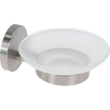 TRADE SHOP - Porta Sapone In Acciaio Satinato Con Piattino Vetro Satinato Accessori Da Bagno 87905 - (1/5)