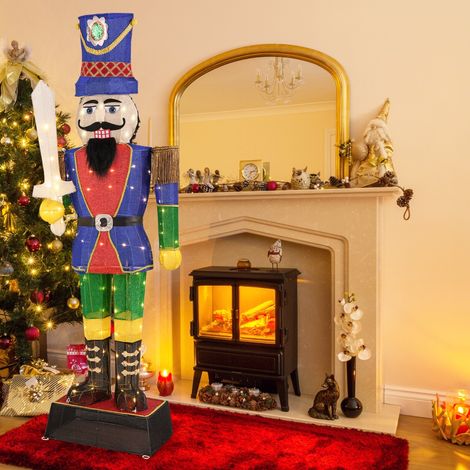Soldat Casse-Noisette de 184 cm avec Chapeau et Epée Décoration de Noël 3D avec 110 Lumières LED Blanc Chaud Figurine Pailletée Etanche (1/3)