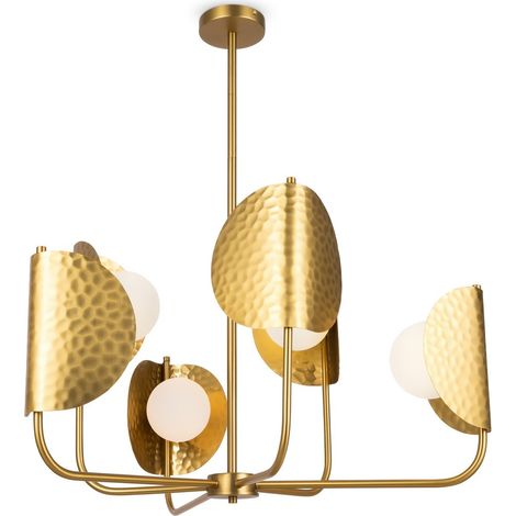 Maytoni Tropic Plafonnier suspendu moderne à bras multiples en laiton 6 x G9, abat-jour blanc