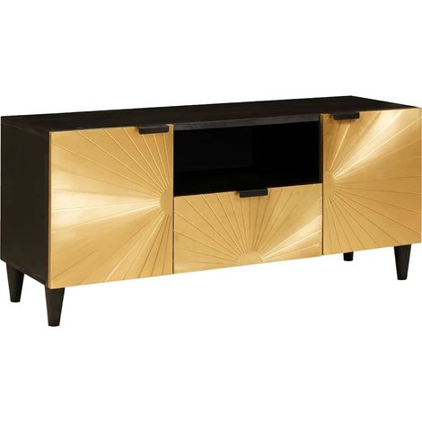 Mueble de TV con cajón Negro y dorado 105 x 33 x 46 cm vidaXL