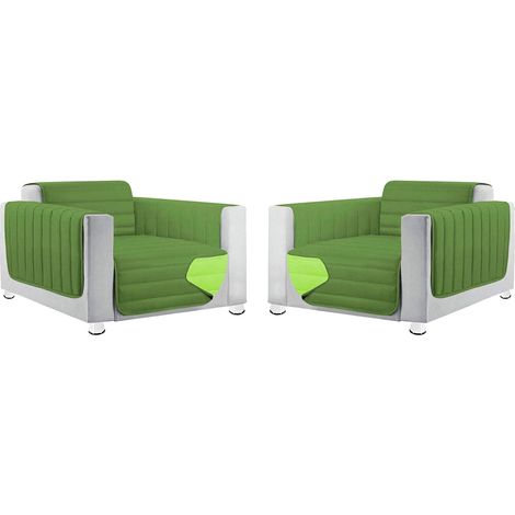 Lot De 2 Housses De Fauteuil Universel Rembourré Doux Double Face - Vert