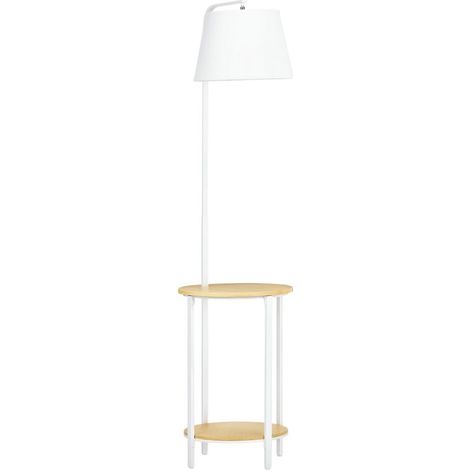Lampadaire à 2 étagères, lampe sur pied, interrupteur au pied, 40 W, culot E27, naturel et blanc (1/5)