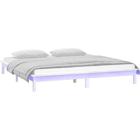 LED-Bettgestell Weiß 160x200 cm Massivholz (1/5)