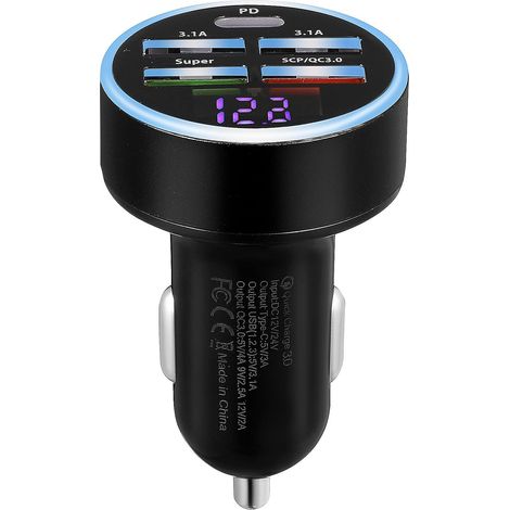 Chargeur de Voiture Multi Prise PC Affichage Numérique 5 Ports USB pour Charge Simultanée Rapide Téléphone et Accessoires Électroniques (1/5)