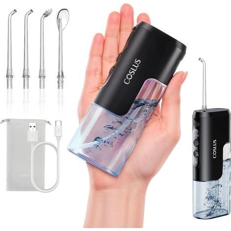 Mini Jet Dentaire Hydropulseur Portable: Design Compact et Sans Fil, 4 Modes IPX7, Idéal pour Appareil Dentaire, Orthodontie et Dents Sensitives, Usage Nomade, Noir Brillant, T40 (1/5)