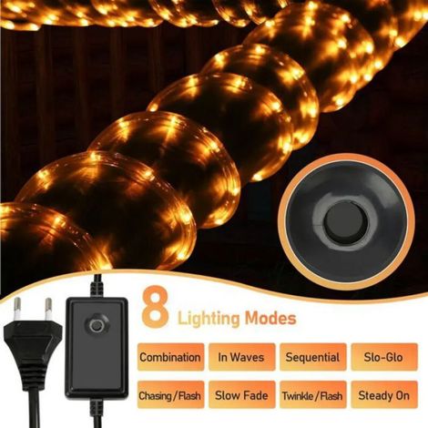Cordon lumineux LED - - 10 m - Jaune - 24 LED par mètre - 360° - IP44 - 50 000 heures - 230 V - 18 W - Non dimmable (1/4)
