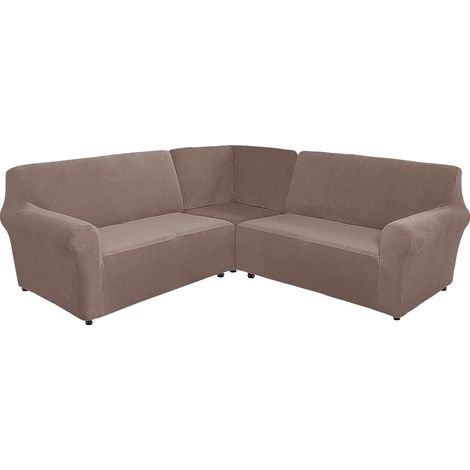 L-shaped velvet corner sofa cover for the living room, super soft, stretchable, non-slip U-shaped corner sofa cover for pets and cats (5-seater, dark brown) (1/5)