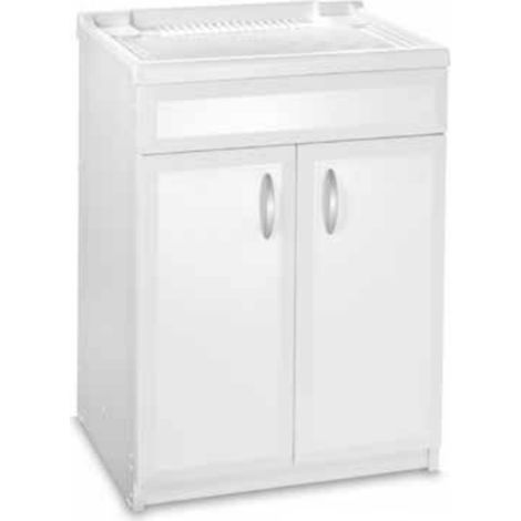 Mobile lavatoio con 2 ante 60x50 cm in Pvc con vasca in resina Bianco (1/4)