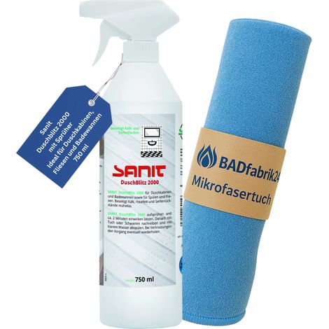 BADfabrik24 Sanit Duschblitz 2000 mit Sprüher, Flasche 750 ml + Mikrofasertuch (1/3)