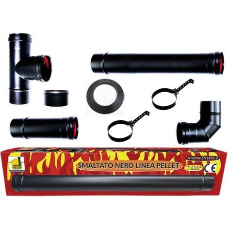 MBM – Kit complet de fumisterie poêle à granulés 80 mm – Tube en acier noir émaillé 600 – Conduit en porcelaine – Résistance à la corrosion