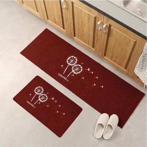 Tapis De Cuisine Une Piece Absorbant De L'eau Antidérapant Imprimé 45 X 70 Cm-PGY-Bordeaux Jaune