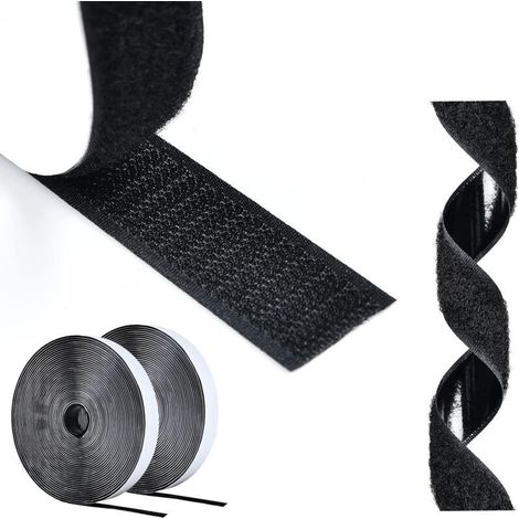 25 mètres x 20mm Bande de crochet & boucle Auto Adhésif, autocollant Scratch Bande Autoadhésif, Rubans Adhésive, 20mm Largeur, 25M crochet et 25M boucle, Noir (1/4)