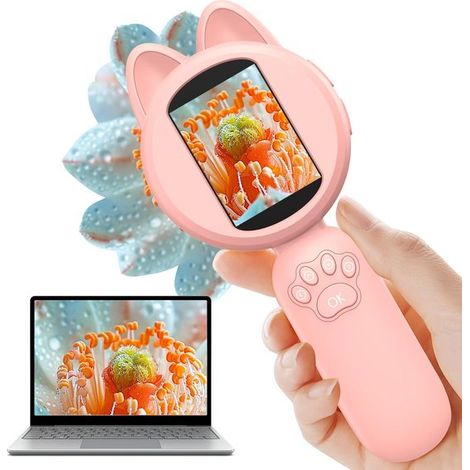 Tragbares Mikroskop mit 100-facher Vergrößerung - ausgestattet mit einem 2-Zoll-LCD-Bildschirm - mit 8 LED-Leuchten - eine kinderfreundliche Lupe - was es zu einem hervorragenden Weihnachts- oder Gebu