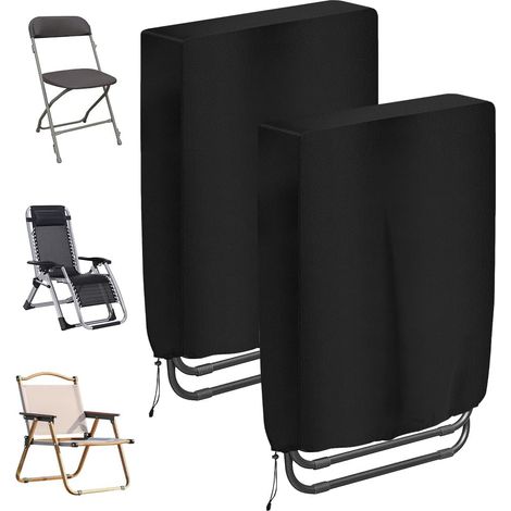Housse de Chaise Pliante - Lot de 2 - Tissu Oxford 210D - Imperméable Anti-UV - Pour Jardin Terrasse Extérieur - 93x82x22cm Noir (1/5)