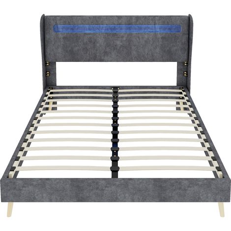 Letto imbottito moderno 140 x 200 cm grigio con testiera LED integrata (1/5)