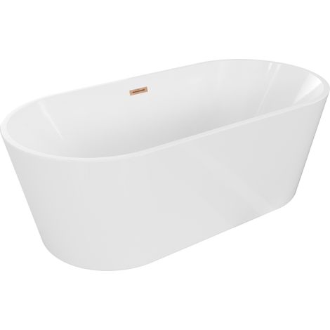 Mexen Luna baignoire autoportante 140 x 75 cm, blanche, trop-plein cuivre brossé - 52031407500-65 (1/5)