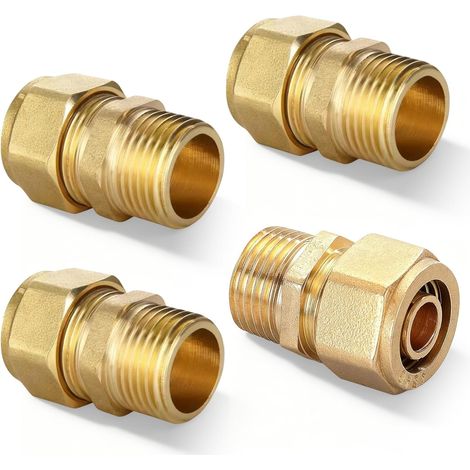 Lot de 4 Raccords à Compression 16 mm × 1/2", Adaptateurs en Laiton pour Tuyaux Multicouches, Étanches, Robustes, pour Installation Sanitaire, Chauffage et Bricolage (1/5)