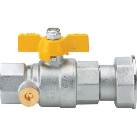 Valvola arresto a sfera in ottone con farfalla e presa pressione per gas femmina dado girevole 3/4"x11/4" ENOLGAS