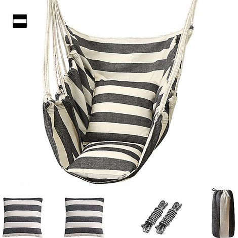 Balançoire de chaise hamac, chaise en corde suspendue en toile de coton distinctive avec oreillers pour patio de cour, 300x100 cm (1/5)