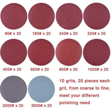 200 Pièces Disques de Ponçage 50mm Disques Abrasifs Grain 80 180 240 320 400 600 800 1000 2000 3000 pour Meulage Fraisage Gravure (1/3)