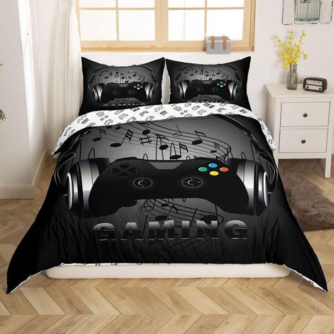 Bettwäsche Set 200x200cm mit Controller-Motiv, 2 Kissenbezüge 80x80cm