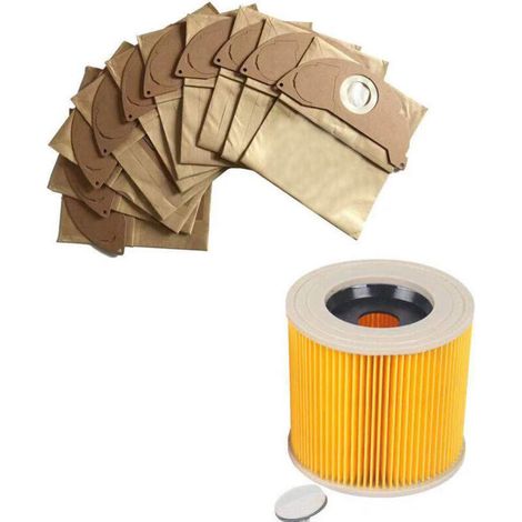 2204A, Sac, 2004A - Investissez dans un pack de 10 sacs d'aspirateur + filtres pour Kärcher A 2004 A2204 A 2054 MV 3 Karcher A2000/A2003/A2004/A2014 A2024/A2054/A2064/A2074/WD2200/WD2210/WD2240/WD2250 (1/4)