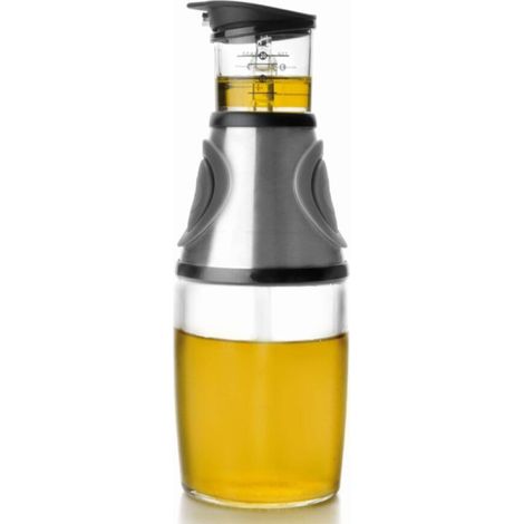 verre et silicone 7 x 7 x 21.8 cm Huilier en verre avec doseur et anti-goutte de 250 ml en acier inoxydable