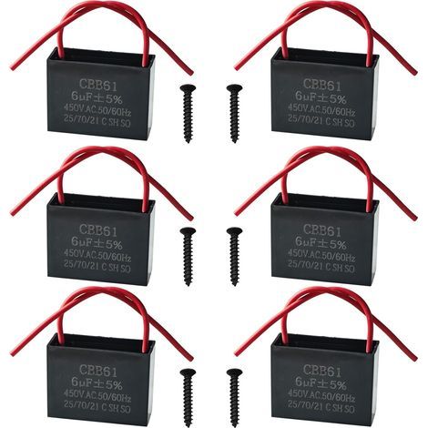 Lot de 6 Condensateurs CBB61 450V 6.0 µF AC 50/60 Hz Climatiseur Ventilateur Moteur Condensateur de Marche Démarrage pour Ventilateur de Plafond, Hotte (1/5)