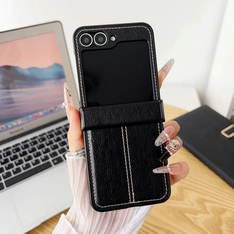 (Noir, Galaxy Z Flip7) Étui à rabat pour téléphone portable au style rétro élégant, en matériau PU résistant aux chutes.