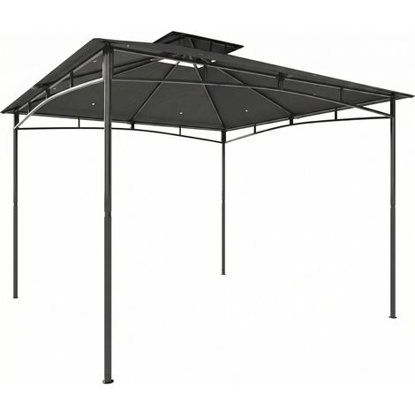 Gazebo da Giardino 300x300x285 cm con Doppio Tetto in Poliestere e Metallo Grigio Scuro (1/5)