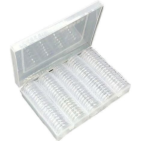 Lot de 100 boîtes de rangement en plastique pour pièces de 27 mm, avec étui de protection. (1/2)
