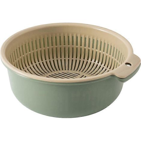 1 panier égouttoir multifonctionnel à double couche pour fruits et légumes, filtre de nettoyage, panier de rangement, passoire à laver, récipient alimentaire (vert nordique, taille L) (1/4)