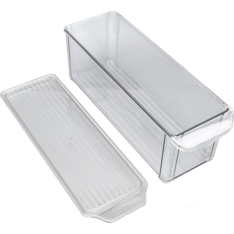 Bac de rangement transparent, conteneurs de stockage en plastique pour congélateur avec couvercle, boîte de rangement portable de grande capacité pour garde-manger, cuisine, (Étroit et haut (avec (1/4)