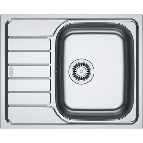Franke – Évier 1,5 bac inox Dekor – Dimensions 620 x 500 mm – Réversible avec vidage automatique – Pour sous meuble 450 mm