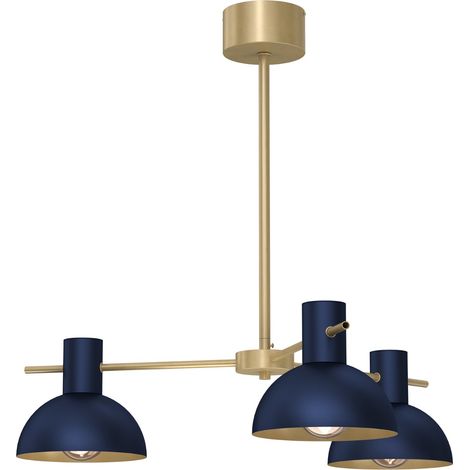 Suspension triangle laiton 3 abat-jour bleu E27 Luminex